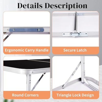 6.0 Ft Folding Portable Camping Table Black - Image 6