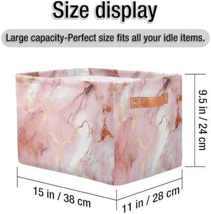 AUUXVA Storage Basket Rose Gold Marble Texture Storage Cube Box Durable Canvas - Image 4