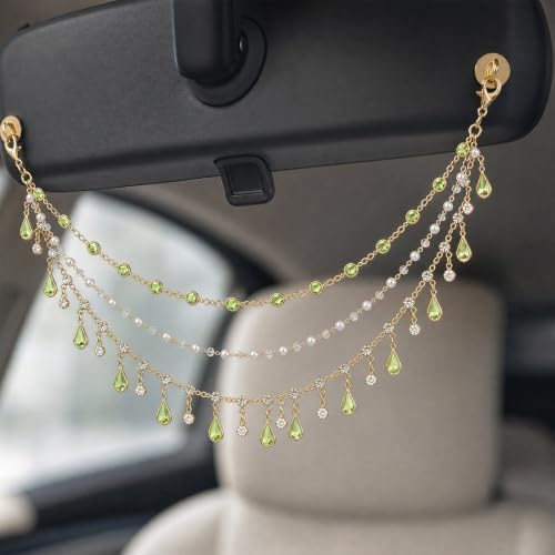Triple Layer Water Drop Zircon Rear View Mirror Charm Green Car Hanging - Image 3