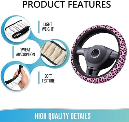 Elastic Steering Wheel Cover, 15 Inch Non-Slip Pink Leopard Printed - Image 5