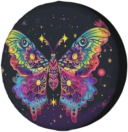 Rainbow Butterfly Floral Spare Tire Cover Dust-Proof Wheel Tire Cover Fit by Foruidea