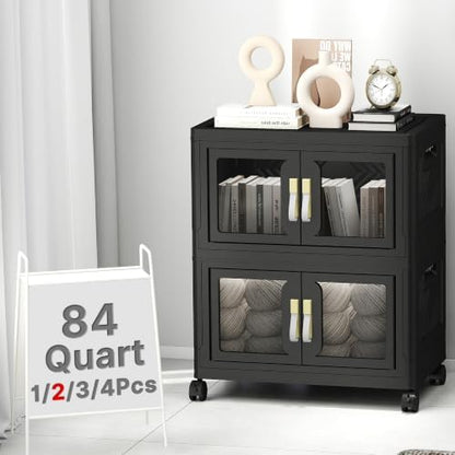 Stackable Storage Bins with Doors & Lids & Wheels by VNVTO