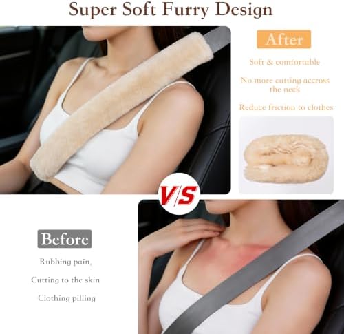 Amooca 19.7in Extra Long Furry Universal Car Seatbelt Cover Shoulder Pad - Image 2