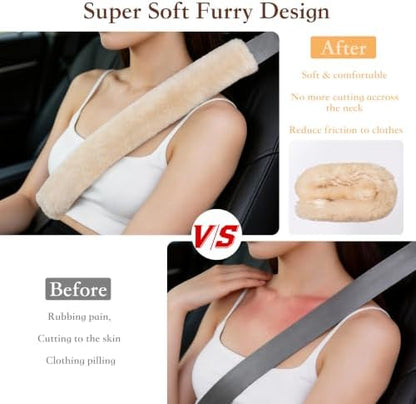 Amooca 19.7in Extra Long Furry Universal Car Seatbelt Cover Shoulder Pad - Image 2