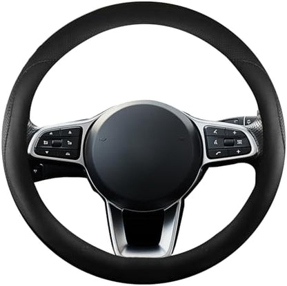 Leather Car Steering Wheel Cover, Breathable Laser-Perforated, Pure Black by TRROCC