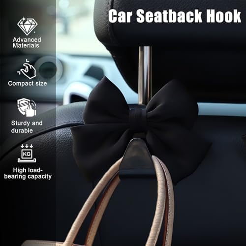 2 PCS Car Seat Headrest Hooks, Cute Bow Purse Hook Hanger - Image 3