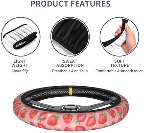 Cute Pink Strawberry Steering Wheel Cover Anti-Slip and Practical 14.5-15 Inch - Image 5