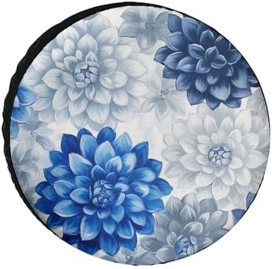 Spare Tire Cover 13inch Blue and Grey Dahlia Flower Polyester Universal Spare by HighonHi