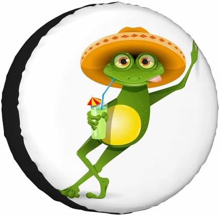 Green Frog Spare Tire Cover Wear Sombrero and Drink a Cocktail Summer Beach by NOMEDOGYIM