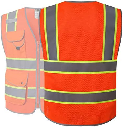 JKSafety Safety Vest for Men Women Reflective Hi Vis JK100 Orange L - Image 5