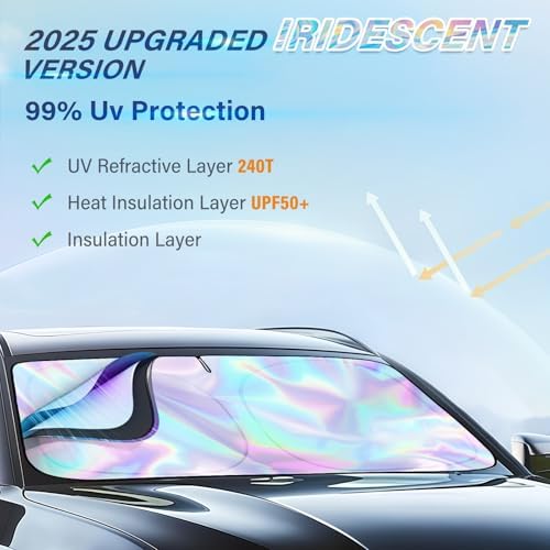 Iridescent Windshield Sun Shade, Reflective Car Sunshade, 57 x 31.5 in - Image 3