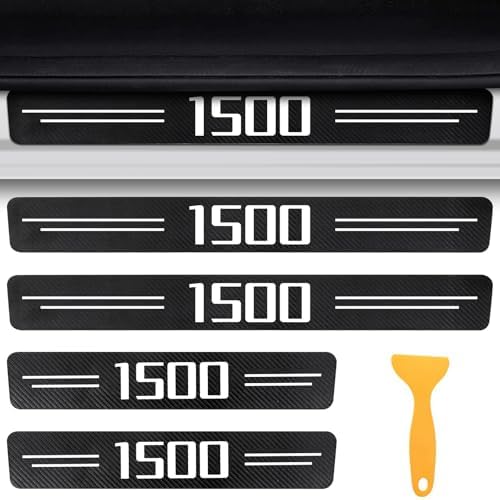 Door Sill Protectors for RAM 1500 & Silverado 1500, Carbon Fiber Leather by CHIYLE