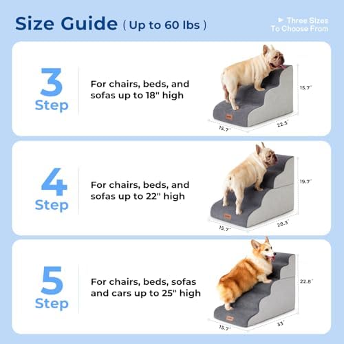 ZOMISIA Dog Stairs Ramp for Bed 19.7", Pet Stairs 4 Step, Dog Steps Grey - Image 4