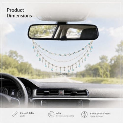 Triple Layer Water Drop Zircon Boho Rear View Mirror Charm Blue Car Hanging - Image 2