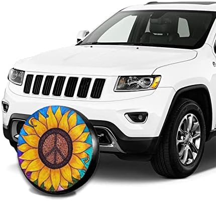 Peace Sign Sunflower Spare Tire Cover, Universal Wheel Tire Cover - Image 4