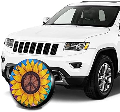 Peace Sign Sunflower Spare Tire Cover, Universal Wheel Tire Cover - Image 4