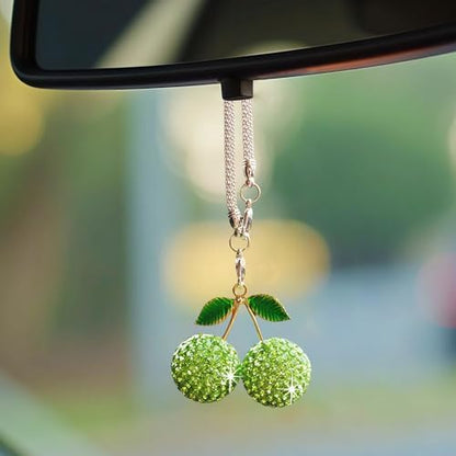 Bling Cherry Car Hanging Ornament, Cute Crystal Rear View Mirror Pendant - Image 5