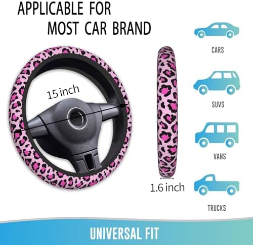 Elastic Steering Wheel Cover, 15 Inch Non-Slip Pink Leopard Printed - Image 4