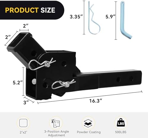 Fullwatt Folding 2" Trailer Hitch Adapter Hitch Extender - Image 3