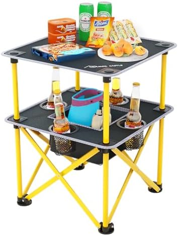 Folding Camping Table with 4 Cup Holders, Lightweight Portable Beach Outdoor by ArmorCastle