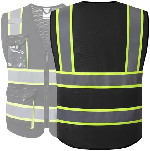 JKSafety Safety Vest for Men Women Hi Vis Reflective Vest JK220 Black 5XL - Image 5