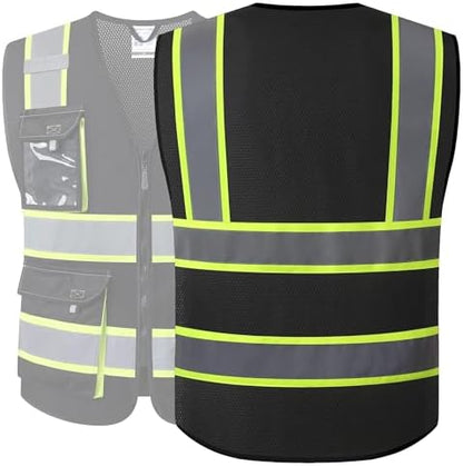 JKSafety Safety Vest for Men Women Hi Vis Reflective Vest JK220 Black 5XL - Image 5