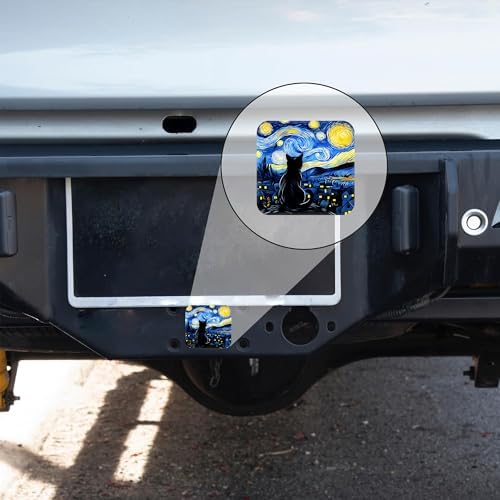 Black Cat Trailer Hitch Cover Abstract Starry Night Square 2 Inch Receiver Tube - Image 6