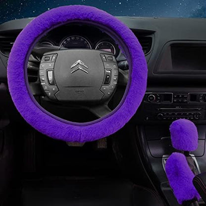 7PCS Set car Interior Aesthetic Accessories, Fluffy 15 inch Steering Wheel Cover - Image 2