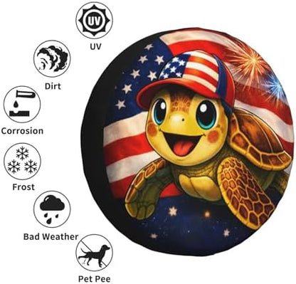 Sea Turtle with American Flag Spare Tire Cover Weatherproof Wheel Protectors - Image 5