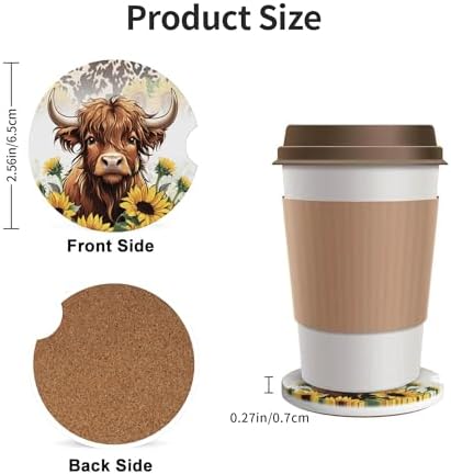 Highland Cow Car Cup Holder Coasters 2 Pack 2.63" - Image 4