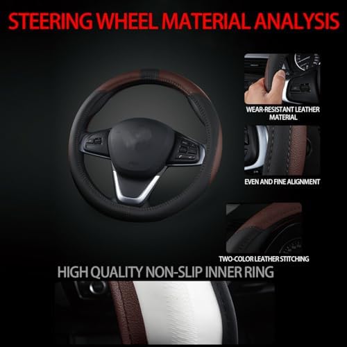 BESULEN 15 Inch Steering Wheel Cover Soft Leather Protector Black/Coffee - Image 4