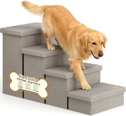 4-Step Wide Dog Stairs with Storage 23" H, Non-Slip Sturdy Pet Steps by Fecuria