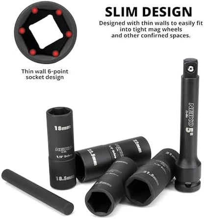 NEIKO 02290B Lug Nut Socket Set, 1/2” Impact Thin Wall Flip Socket Set - Image 3