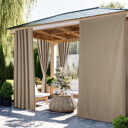 NICETOWN 100% Blackout Linen Outdoor Curtains Windproof 84" L Tan 2 PCs by NICETOWN