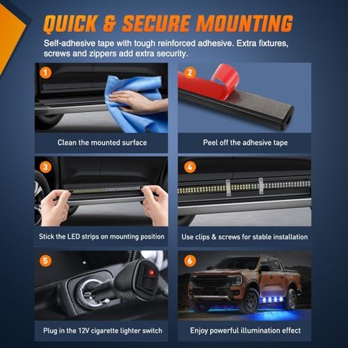 Nilight 2PCS 70 Inch Running Board LED Lights Strip Blue White - Image 5