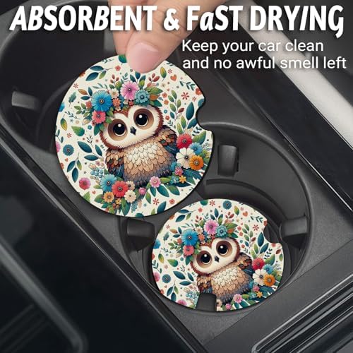 Yonlevres Car Coasters for Cup Holders, Flower Owl, 2 Pack - Image 2