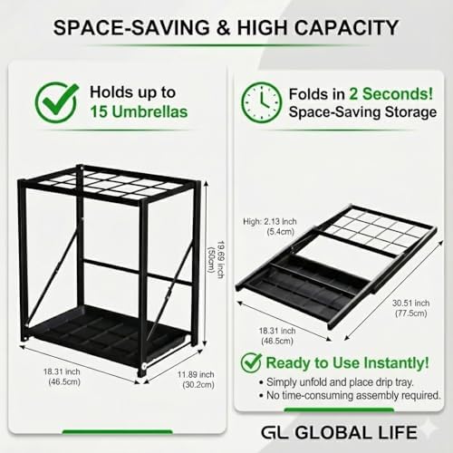 Folding Umbrella Storage Stand Rack Holder Organizer Free Standing Industrial - Image 3