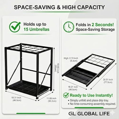 Folding Umbrella Storage Stand Rack Holder Organizer Free Standing Industrial - Image 3