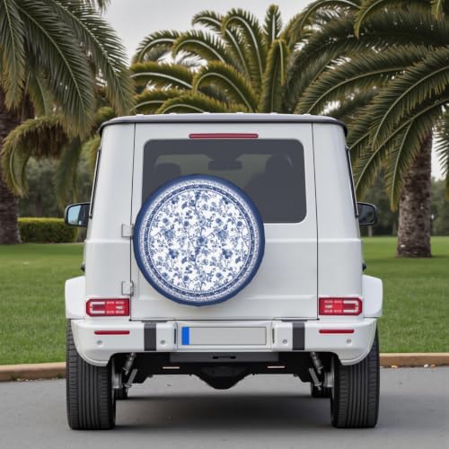 Blue Floral Spare Tire Cover Chinoiserie Wheel Protectors Cover 17 Inch - Image 7