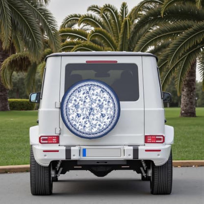 Blue Floral Spare Tire Cover Chinoiserie Wheel Protectors Cover 17 Inch - Image 7