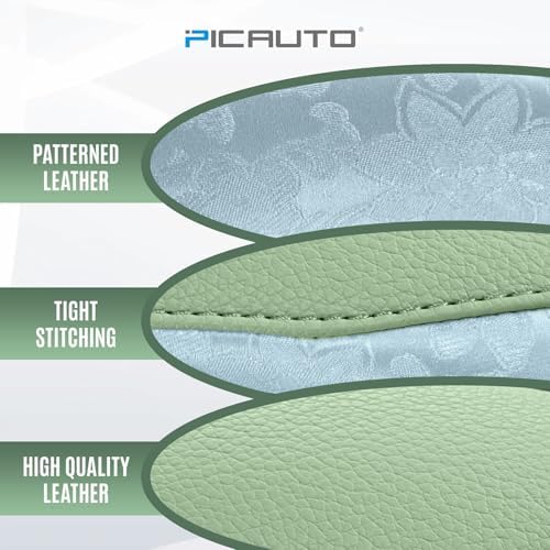 PIC AUTO Steering Wheel Cover, Light Blue Patterned & Green Leather Patchwork - Image 4