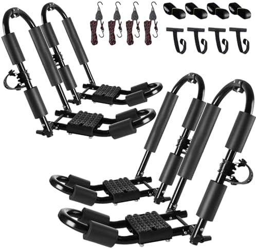 FORWODE Premium Kayak Roof Rack, 2 Pair J-Bar Roof Rack, Folding Adjustable Rack by FORWODE