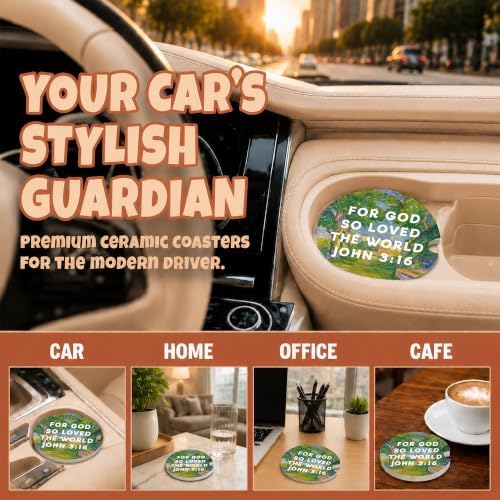 Christian Bible Car Coasters, Oil Painting Scripture Faith Cup Holders - Image 4