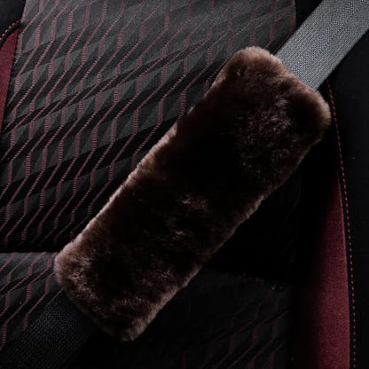 AOGELAN Fluffy Fuzzy Genuine Sheepskin Car Seat Belt Covers - Image 2