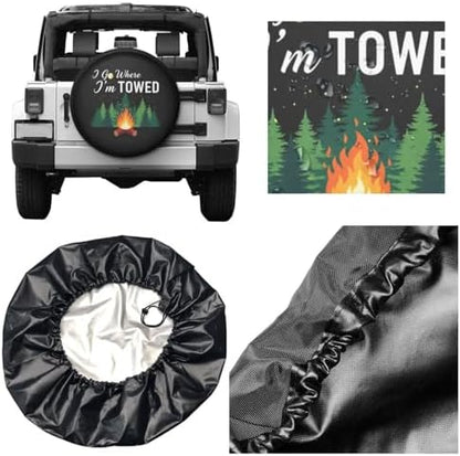 I Go Where Im Towed Camping Spare Tire Cover Wheel Protector Universal Fit - Image 5