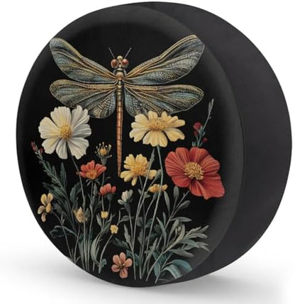 Spare Tire Cover for RV Trailer, Boho Dragonfly Flower Waterproof Sun Leather - Image 2