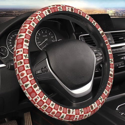 Checkered Christmas Steering Wheel Cover 15In + 2Checkered Car Cup Coasters - Image 4