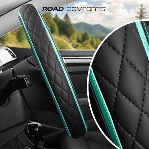 Road Comforts Leather Steering Wheel Cover – Black & Green Universal Fit - Image 6