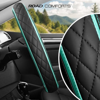 Road Comforts Leather Steering Wheel Cover – Black & Green Universal Fit - Image 6
