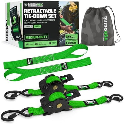 Rhino USA Retractable Ratchet Straps - 1in x 10ft by RhinoUSAInc